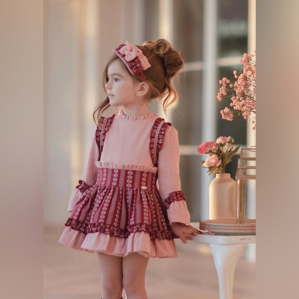 Burgundy Floral Girls Holiday Dress + Headband